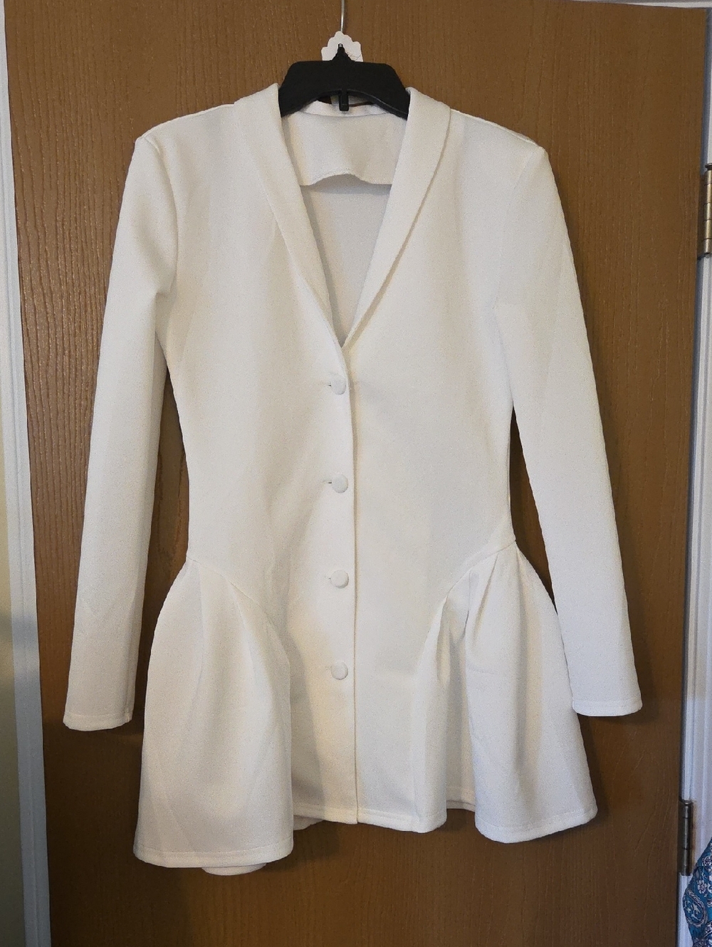 White Peplum Button Stylish Blazer Jacket